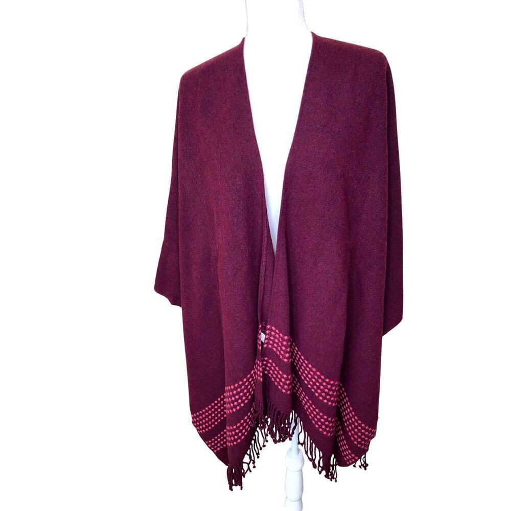 Mer Sea Fringed Poncho Women's One Size Open Cardigan/ Scarf Wine‎ Shrug